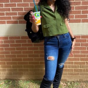 Loft green collared crop shirt